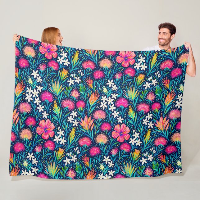 tropical ohia lehua and plumeria fleece blanket (In Situ)