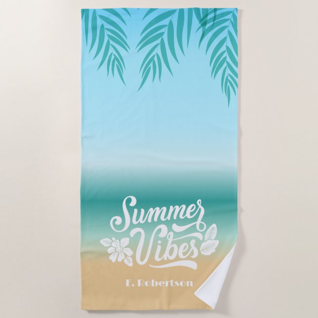 Tropical Ombre Beach Summer Vibes Monogram Towel (Front)
