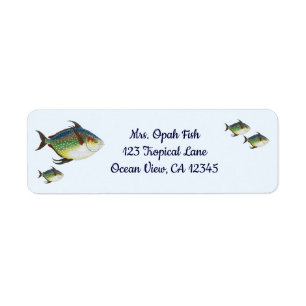 Tropical Opah Fish, Vintage Marine Aquatic Animal Return Address Label