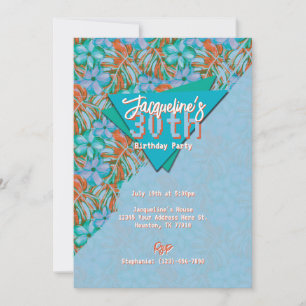 Tropical Orange and Blue Floral Birthday Invitation