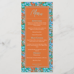 Tropical Orange and Blue Floral Wedding Menu