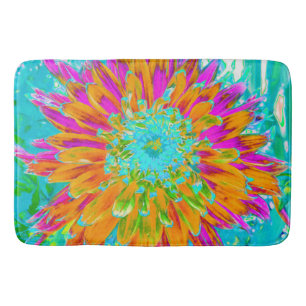 Tropical Orange and Hot Pink Decorative Dahlia Bath Mat