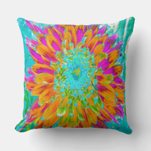 Tropical Orange and Hot Pink Decorative Dahlia Cushion