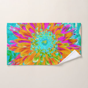 Tropical Orange and Hot Pink Decorative Dahlia Hand Towel