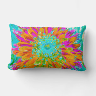 Tropical Orange and Hot Pink Decorative Dahlia Lumbar Cushion
