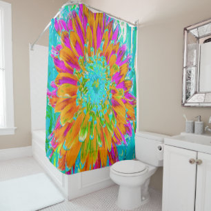 Tropical Orange and Hot Pink Decorative Dahlia Shower Curtain