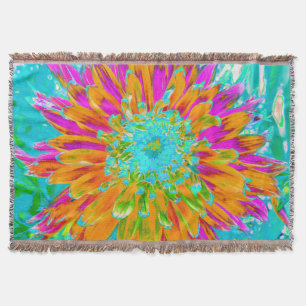 Tropical Orange and Hot Pink Decorative Dahlia Throw Blanket