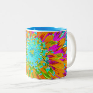 Tropical Orange and Hot Pink Decorative Dahlia Two-Tone Coffee Mug