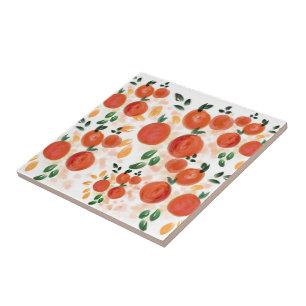 Tropical Orange and Leaves Pattern Ceramic Tile