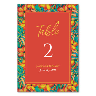 Tropical Orange and Yellow Floral Wedding Table Number