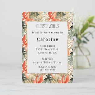Tropical Orange Anthurium Floral Birthday   Invitation