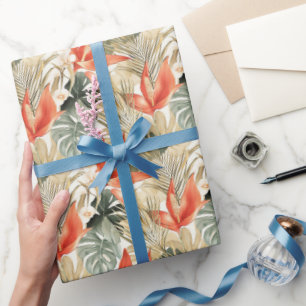 Tropical Orange Anthurium Floral Bridal Shower Wrapping Paper