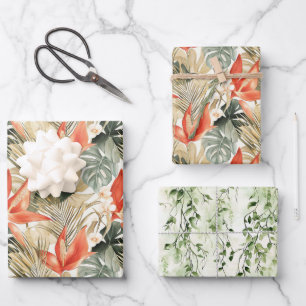 Tropical Orange Anthurium Floral Bridal Shower Wrapping Paper Sheet