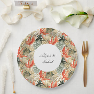 Tropical Orange Anthurium Floral Wedding Paper Plate