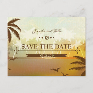 Tropical Orange Beach Destination Save the Date Announcement Postcard