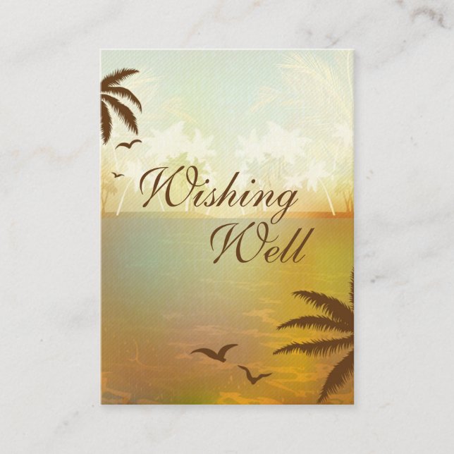 Tropical Orange Beach Wedding Wishing Well Cards (Front)