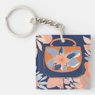 Tropical Orange Blue AI art Key Ring