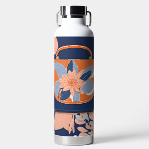 Tropical Orange Blue AI art Water Bottle