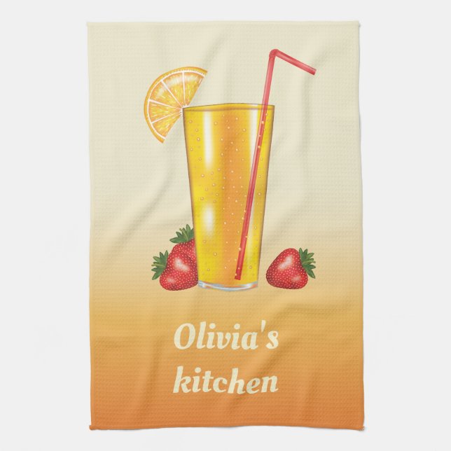 Tropical Orange Citrus Drink And Strawberry Fruits Tea Towel (Vertical)