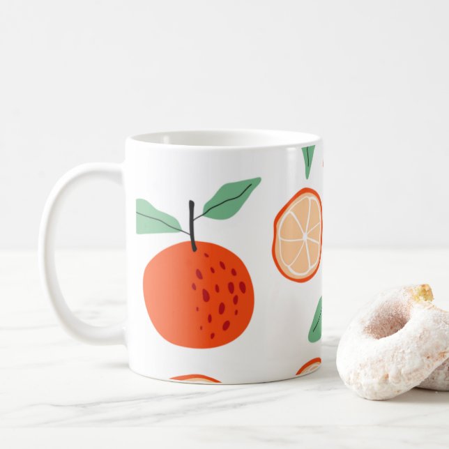 TROPICAL Orange Citrus Fruit Retro Pattern  Coffee Mug (With Donut)