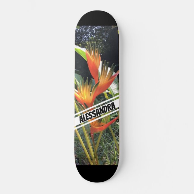 Tropical Orange Flower Skateboard (Front)