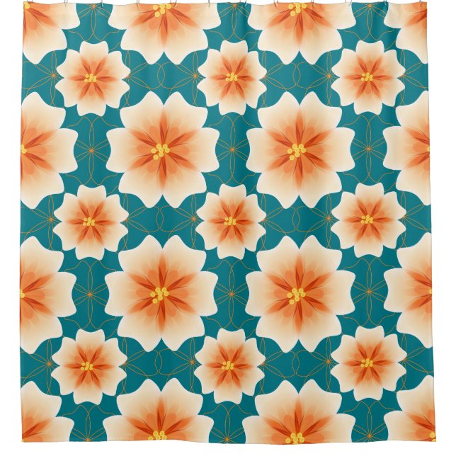 Tropical Orange Flowers Custom Background Shower Curtain (Front)