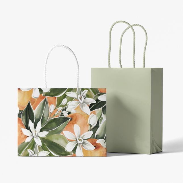 Tropical Orange & Flowers Watercolor Pattern Large Gift Bag (Creator Uploaded)