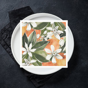 Tropical Orange & Flowers Watercolor Pattern Napkin