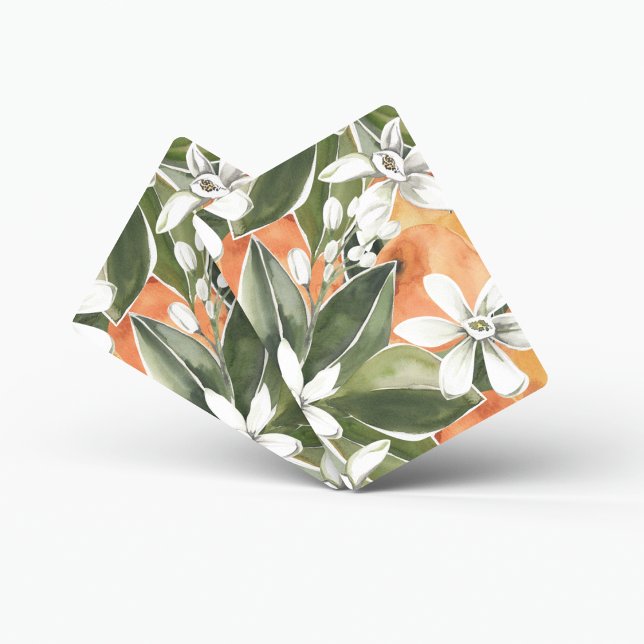 Tropical Orange & Flowers Watercolor Pattern Playing Cards (Creator Uploaded)