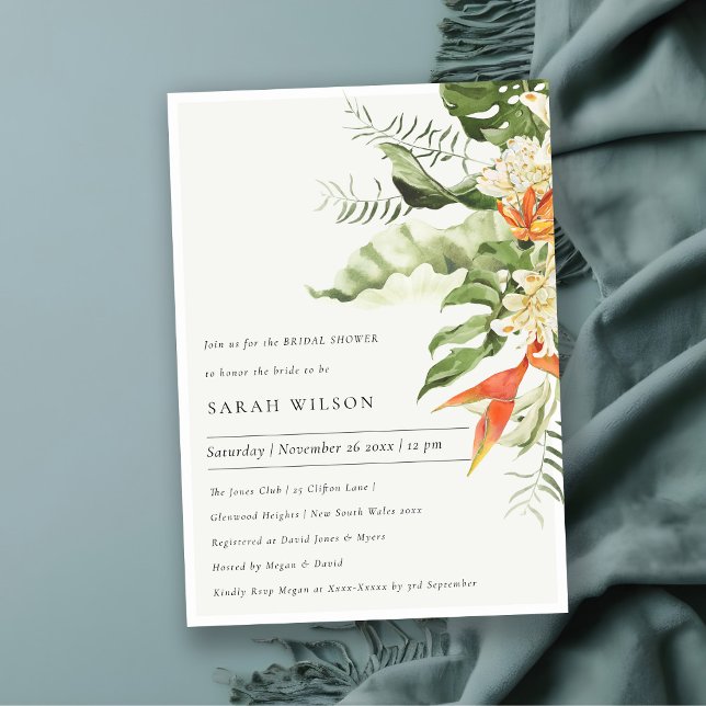 Tropical Orange Green Botanical Bridal Shower Invitation (Creator Uploaded)