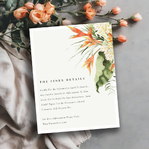 Tropical Orange Green Botanical Wedding Details Enclosure Card