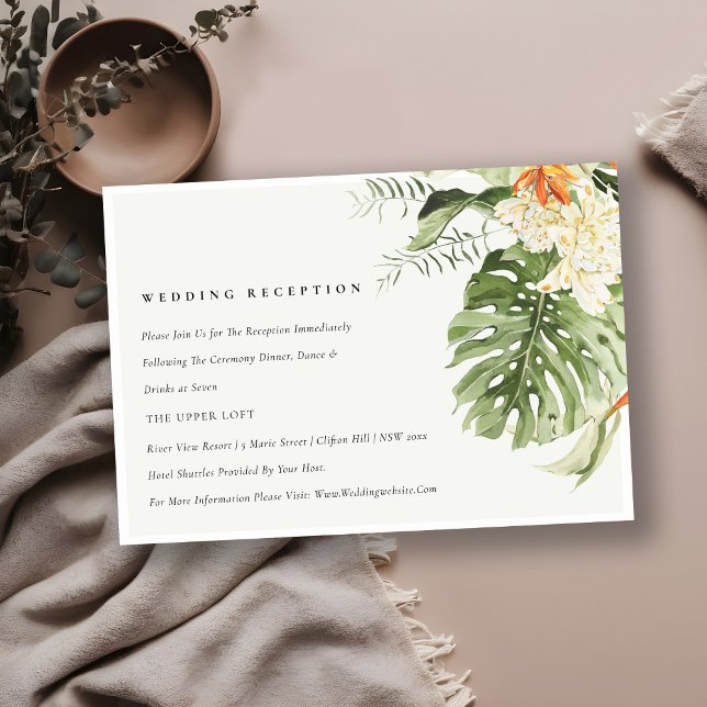 Tropical Orange Green Botanical Wedding Reception Enclosure Card (Creator Uploaded)