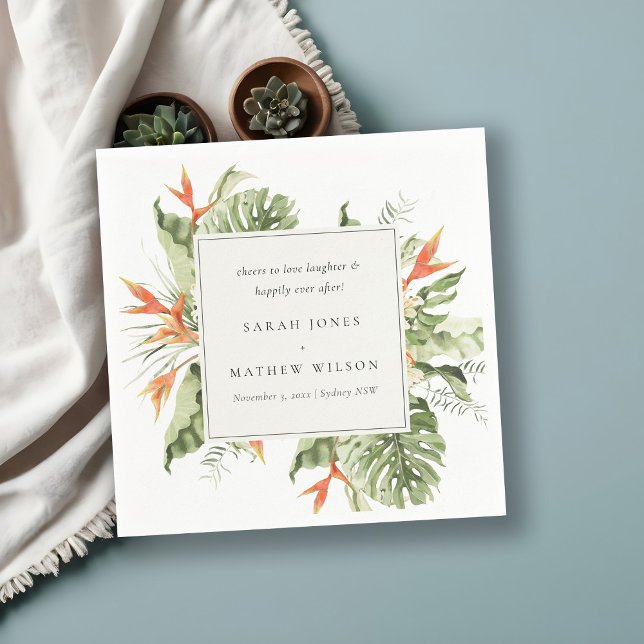 Tropical Orange Green Leafy Botanical Wedding Napkin (Creator Uploaded)