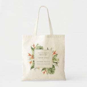 Tropical Orange Green Leafy Botanical Wedding Tote Bag
