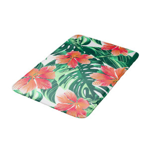 Tropical orange hibiscus bath mat