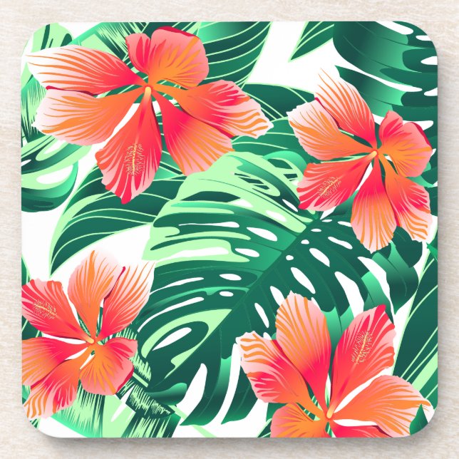 Tropical orange hibiscus coaster (Front)