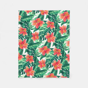 Tropical orange hibiscus fleece blanket