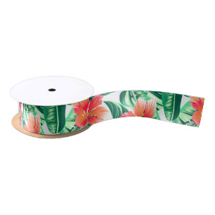Tropical orange hibiscus satin ribbon