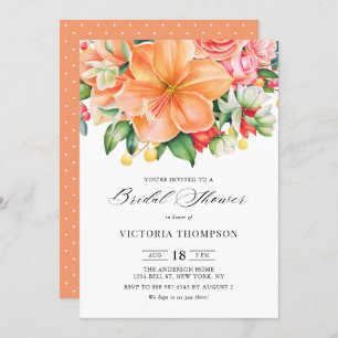 Tropical Orange Hibiscus Succulents Bridal Shower Invitation