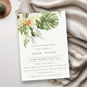 Tropical Orange Leafy Botanical Rehearsal Dinner Invitation