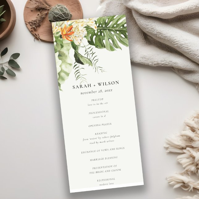 Tropical Orange Leafy Botanical Wedding Program (Creator Uploaded)