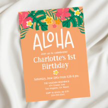 Tropical Orange Luau Aloha Birthday Invitation