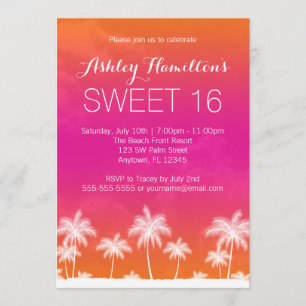 Tropical Orange Pink Sweet 16 Birthday Invitation