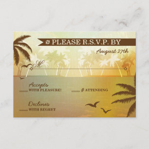 Tropical Orange Scenic Beach Wedding RSVP Card