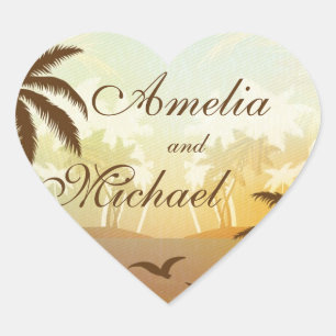 Tropical Orange Scenic Beach Wedding Sticker