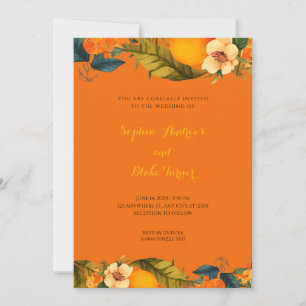 Tropical Oranges and Flowers Orange Wedding Invitation