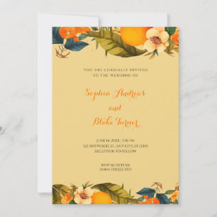 Tropical Oranges and Flowers Yellow Wedding Invitation