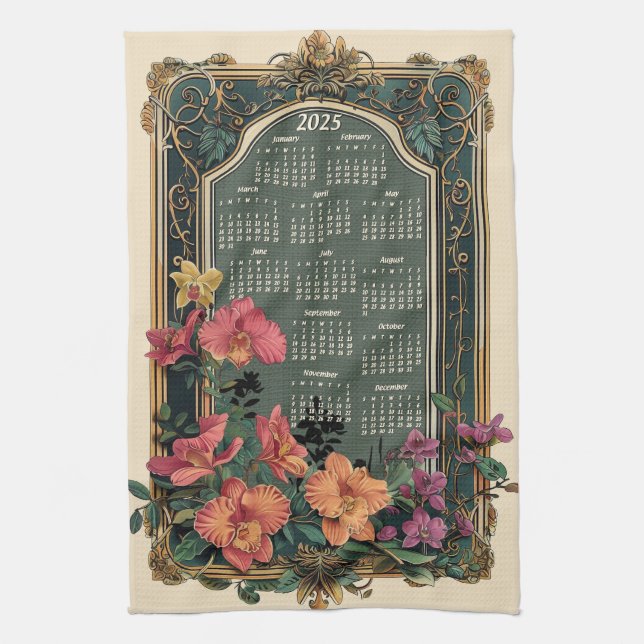 Tropical Orchid 2025 Gift Calendar Tea Towel (Vertical)