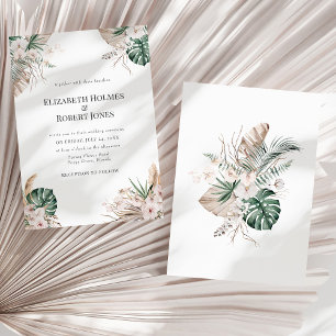 Tropical Orchid and Monstera Wedding Invitation