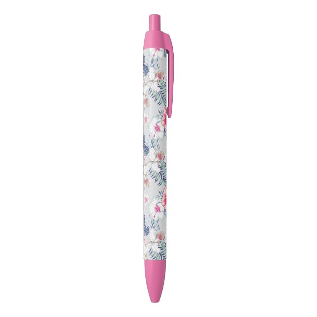 Tropical Orchid Floral Pattern Black Ink Pen (Bottom (Vertical))